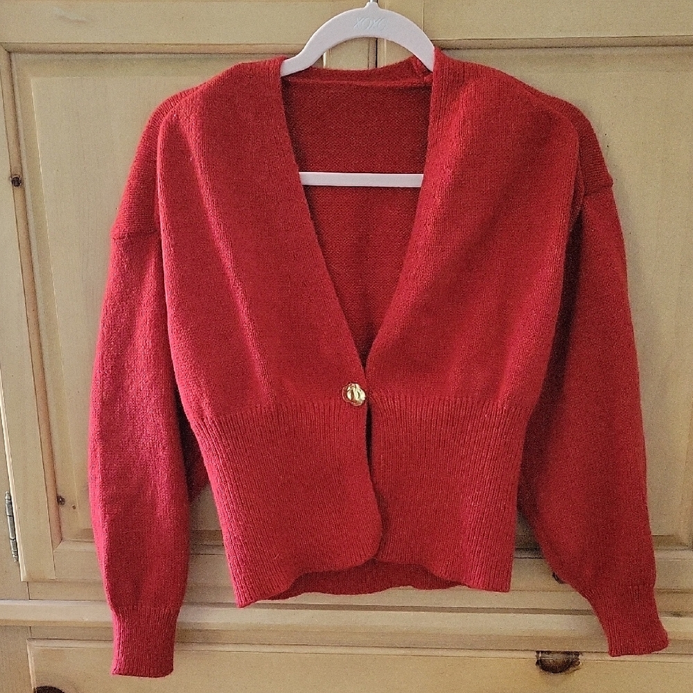 Baubles and Lace Red and Gold Cropped Cardigan Sweater